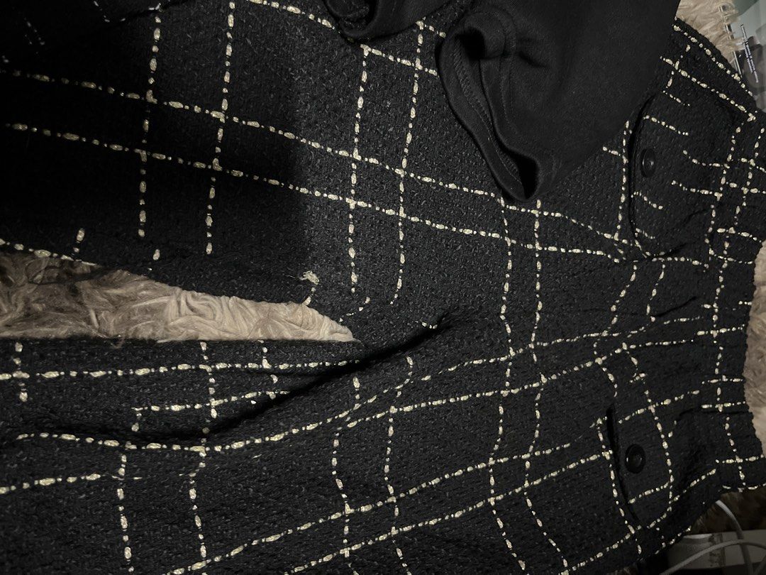 Bundle Black and White Tweed Pants Set with Crop Top (Category: Sets or Coordinates) located in Binan City. Submitted by xo.declutters (Listing ID 1466525298, Image 3). Description: - Matching black and white plaid tweed set - Includes a solid black short-sleeve crop top and patterned trousers - Textured fabric with stylish white grid lines - Versatile outfit for going out or casual days - Easy to mix and match with other wardrobe staples.