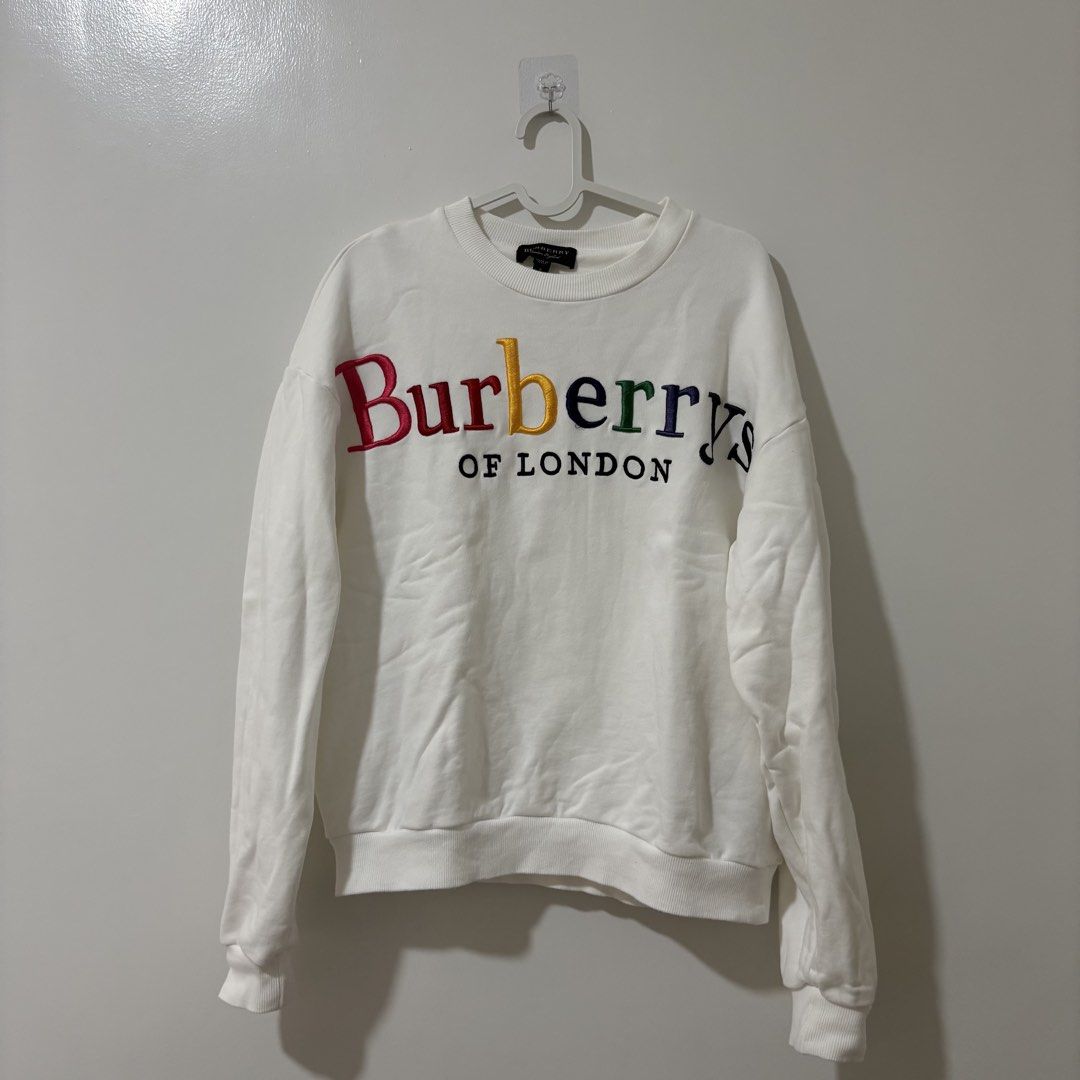 Burberry Rainbow Embroidered Logo Oversized Sweatshirt (Category: Coats, Jackets and Outerwear) located in Bulacan. Submitted by laleesa_ (Listing ID 1466417518, Image 2). Description: Made in Italy Fits S-Semi Large Nabura lang yung ibang details sa 1st page ng washtag .