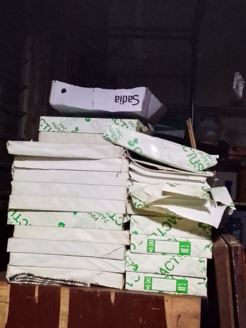 Cactus PPC Paper reams stack (Category: Stationery & School Supplies) located in Makati City. Submitted by princesses71451 (Listing ID 1466458099, Image 1). Description: - Product: Cactus PPC Paper Reams - Condition: Brand new sealed packs and opened packs available - Storage: Kept in storage area (wrappers may show minor wear and dust, but paper quality is unaffected) - Best For: Bulk printing, photocopying, drafts, and general office use - Avai