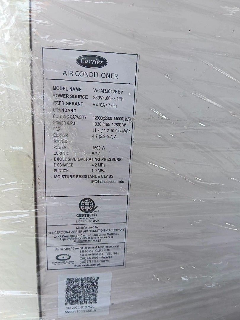 CARRIER AURA LATEST MODEL (Category: Air Conditioning and Heating) located in Manila. Submitted by jacobairconshop (Listing ID 1466542648, Image 3). Description: no repair. Malamig bagong linis cod Quezon city location.
