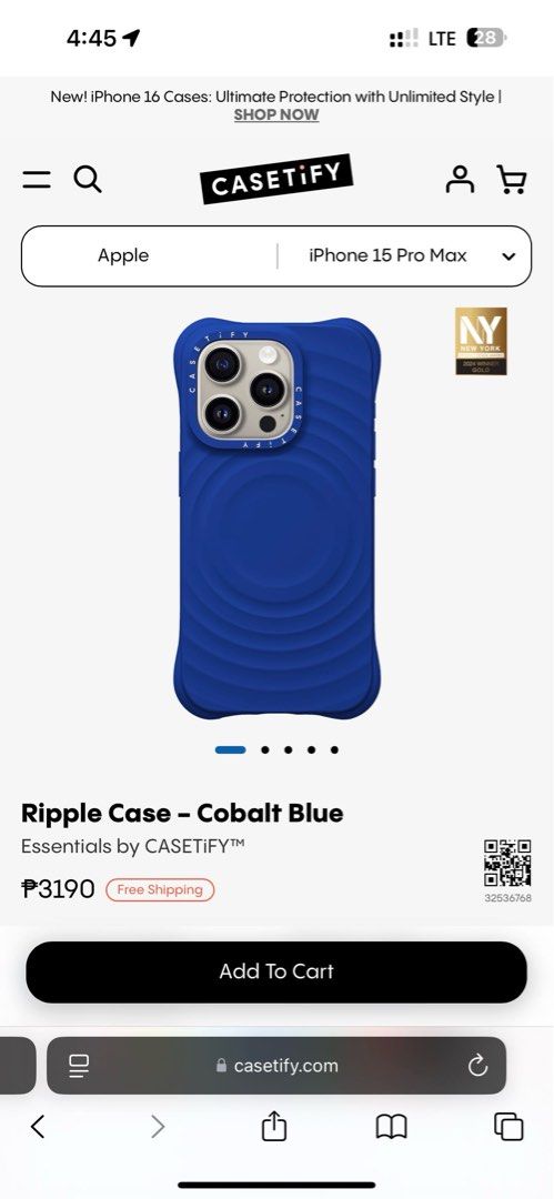 Casetify Ripple Case - Cobalt Blue for iPhone 15 Pro Max (Category: Cases & Sleeves) located in Antipolo. Submitted by lala.lysa (Listing ID 1466524993, Image 1). Description: Only flaw is strap holes are torn! But used this only once so still really looks good as new! Guaranteed authentic!.