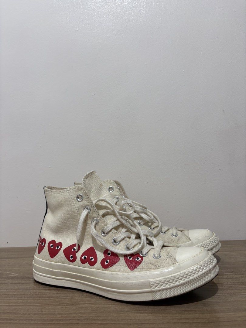 CDG PLAY x Converse Chuck 70 High Top (Category: Casual Shoes) located in Quezon City. Submitted by stayyysmiley (Listing ID 1466386350, Image 1). Description: WTS CDG Play x Converse High Issue: slight dirt 3.5k php only qc/ust area loc.
