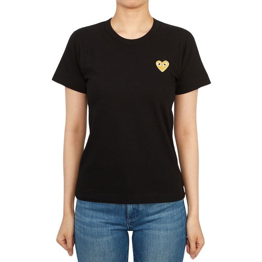 CDG x Play Gold Logo Tshirt (Category: Blouses) located in Manila. Submitted by garbagecollector.2 (Listing ID 1466534916, Image 1). Description: Comme des Garcons x Play Logo Tshirt Made in Japan Excellent Condition Size Large on tag 17.5” pit to pit 23” length.