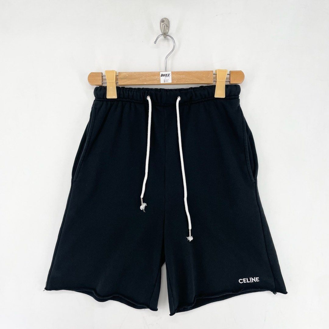 Celine Cotton Fleece Embroidered Drawstring Shorts (Category: Shorts) located in Manila. Submitted by buzz.garments (Listing ID 1466519699, Image 1). Description: Size: Medium on tag Dimensions(inches) -Waist/Width: 26”- 34”(Strechable) -Hip: 18” -Front Rise: 14” -Thigh: 11” -Inseam: 17” -Outseam/Length : 20” -Leg Opening: 12” - color may vary due to lighting. please manage your expectations-minimal and unseen flaws must be considered..