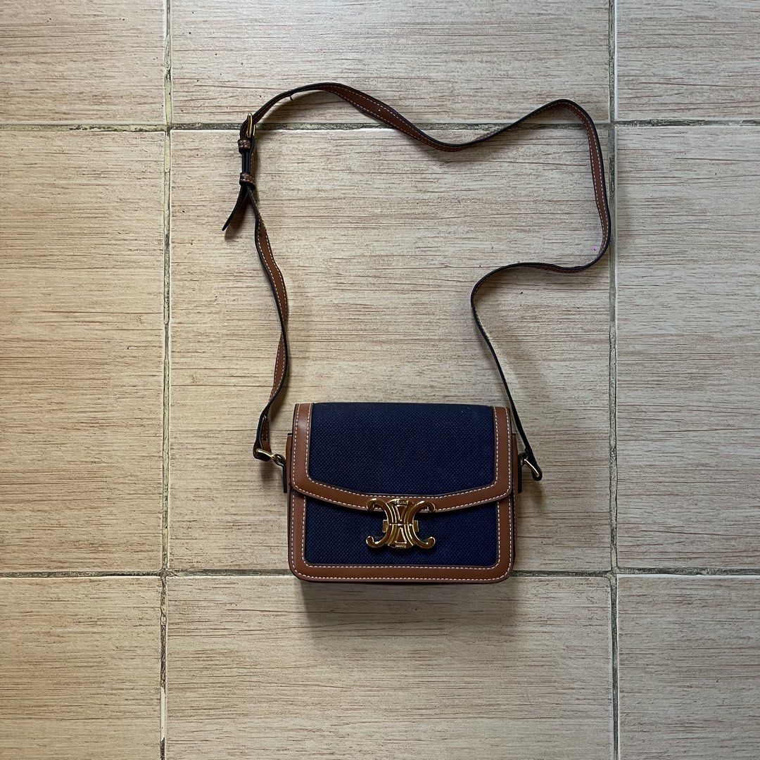 Celine Triomphe Blue Canvas Shoulder Bag (Category: Luxury Bags & Wallets) located in Lucena. Submitted by __timeless.luxury (Listing ID 1466443708, Image 1). Description: Celine Triomphe Blue Canvas Shoulder Bag Complete | Rank: B Has minor flaws .