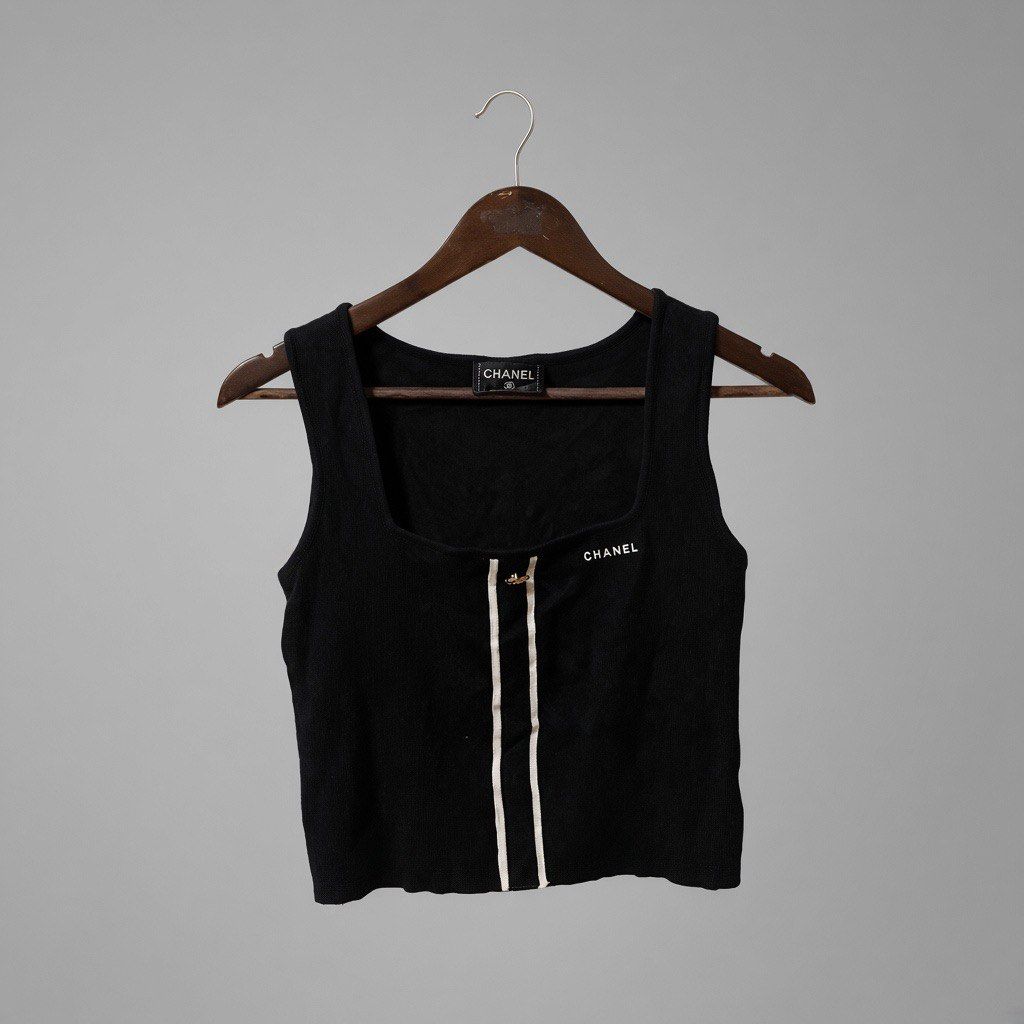 Chanel Knit Tank Top (Category: Others Tops) located in General Santos City (Dadiangas). Submitted by thriftorium (Listing ID 1466511931, Image 1). Description: Size 38 or Medium 14 X 17 No flaws Complete tags.