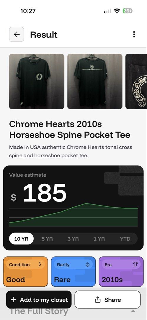 Chrome Hearts (Category: Tshirts & Polo Shirts ) located in Manila. Submitted by craffee00 (Listing ID 1466363113, Image 1). Description: - Authentic Chrome Hearts T-Shirt - Size: Small - Color: Black - Features iconic horseshoe logo on chest pocket - Back graphic: Chrome Hearts logo with ‘Hollywood California U.S.A.’ text - Small logo detail on left sleeve hem - Made in USA.