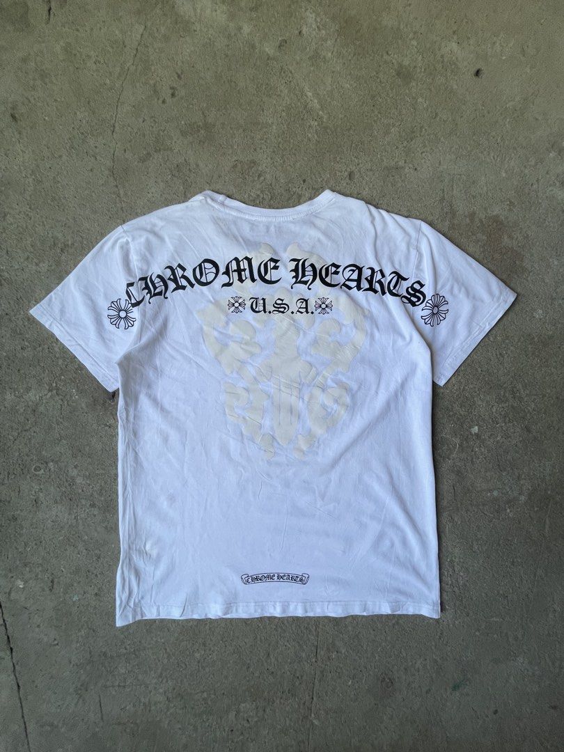 Chrome Hearts Dagger Spell Out Logo Tee (Category: Tshirts & Polo Shirts ) located in Santiago. Submitted by ace.stuff (Listing ID 1466380559, Image 1). Description: No issues Needs wash Medium to Large No tags DM to purchase.