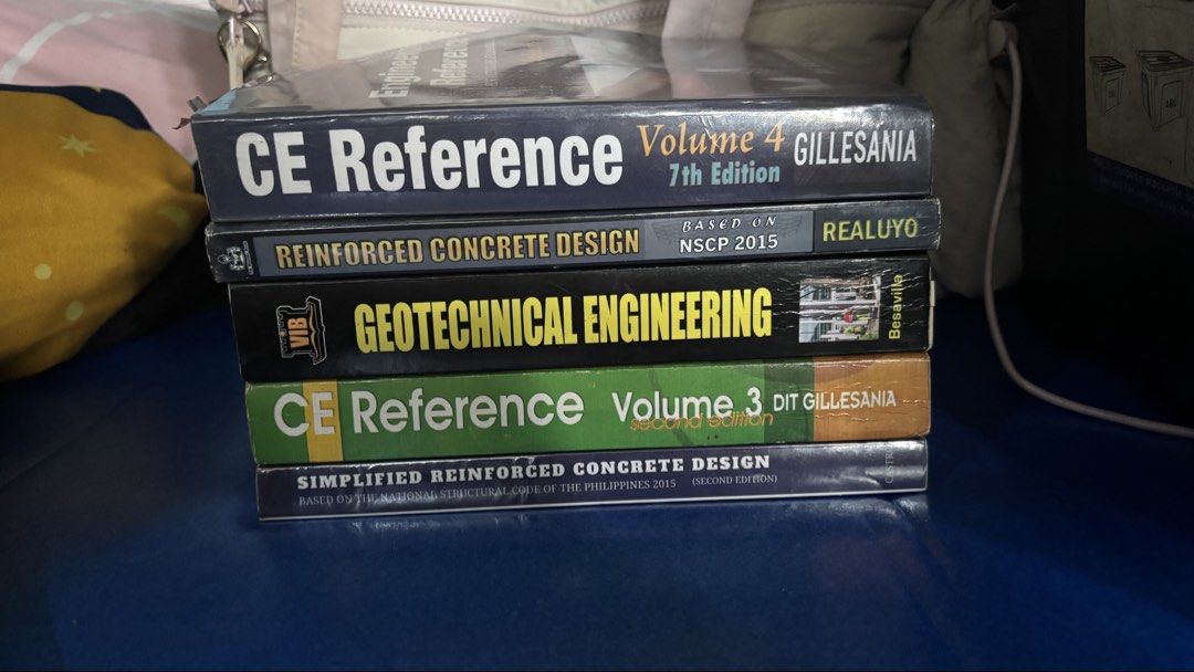 Civil Engineering Reference Books / Review Books (Category: Textbooks) located in Rizal. Submitted by jeansbrn05 (Listing ID 1466353374, Image 1). Description: 5 Books for ₱700: CE Ref 3 CE Ref 4 RCD - Realuyo Geotechnical Engineering - Besavilla Simplified RCD - Castro .