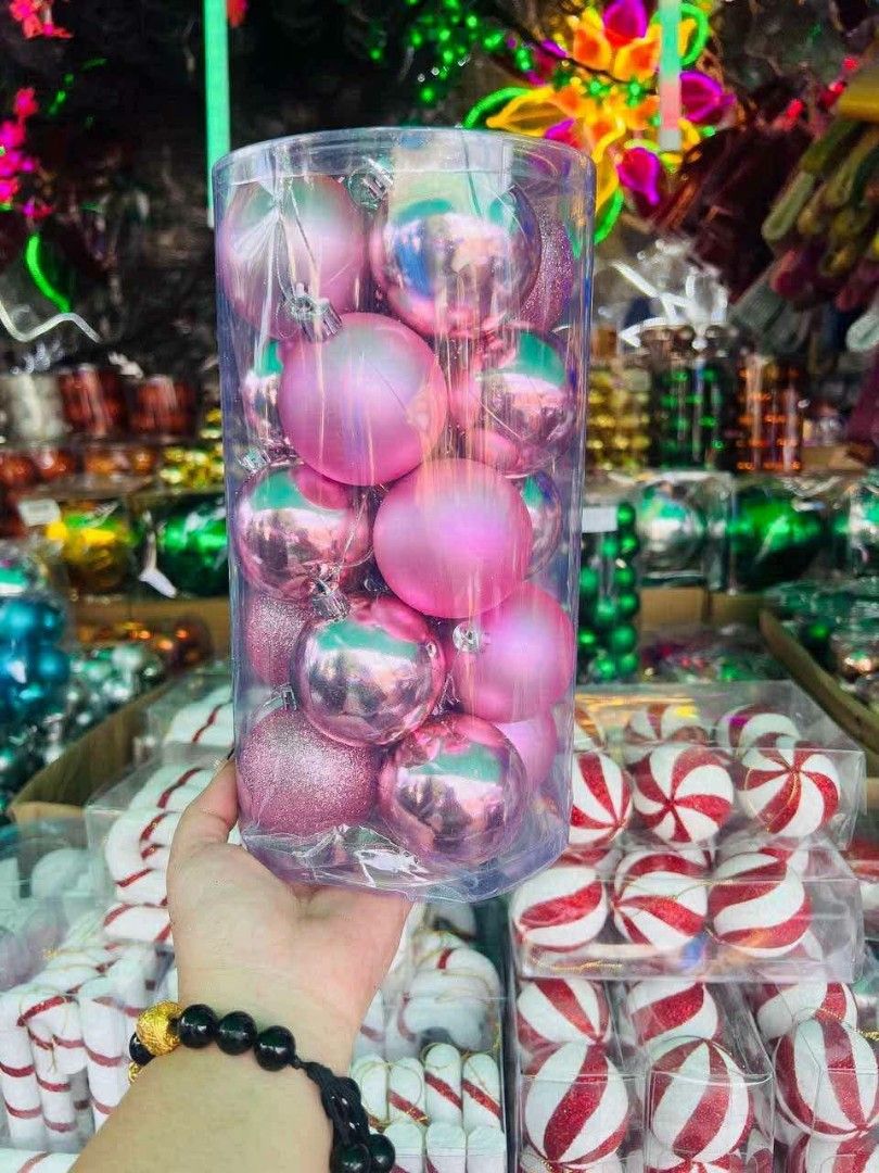 Clear cylindrical container filled with blue Christmas tree babbles (Category: Vases & Decorative Bowls) located in Manila. Submitted by princealmheracalista (Listing ID 1466485360, Image 3). Description: 📦 Bulk order available 🚚 Same-day delivery 📍 NCR / Manila 📩 PM me now!.