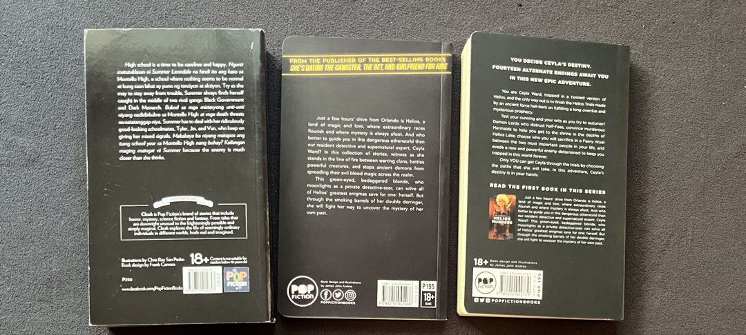 Cloak Pop Fiction Books Bundle (Category: Storybooks) located in Kalibo. Submitted by evereign (Listing ID 1461561185, Image 2). Description: Includes: > Montello High: School of Gangsters by sielalstreim > The Ceyla Chronicles: Helios Murders > The Ceyla Chronicles: Helios Trials SOLD: > Reapers: Thirteen Brothers by tsubame > Reapers: The First Familiar by tsubame - minor issues include foxing for both Helios Trials and Reapers: The First Famil