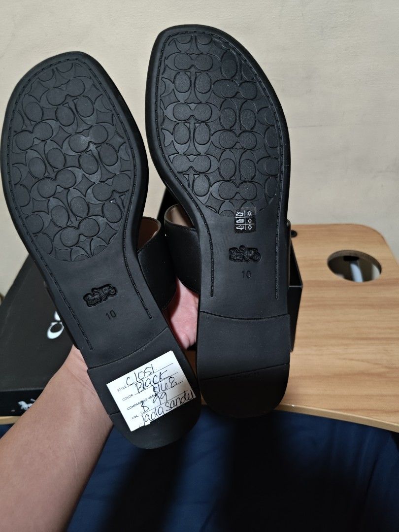 Coach Black Jaala Sandal Size 10 (Category: Flats & Sandals) located in Valenzuela. Submitted by wisewhale_46982b (Listing ID 1466519095, Image 2). Description: - Brand: Coach - Model: Jaala Sandals - Color: Black - Size: US 10 - Condition: Brand new, unworn with original price tag ($168) still attached - Details: Elegant gold-tone hardware on the strap, flat heel, and signature Coach monogram pattern on the sole - Inclusions: Comes with original