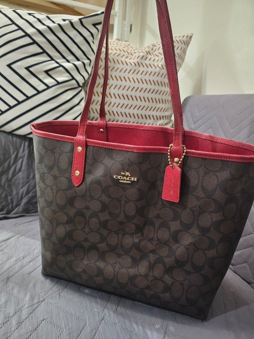 Coach City Tote (Category: Tote Bags) located in Manila. Submitted by shopaholicmimi (Listing ID 1466539497, Image 1). Description: 📍convertible bag. red and choco brown 📍preloved and in good condition (please see photos) not ergo, legacy, vintage, soho, saddle, demi, zoe, carly, eastwest, patchwork, rare, canvas, signature, laurel, hobo, kili.