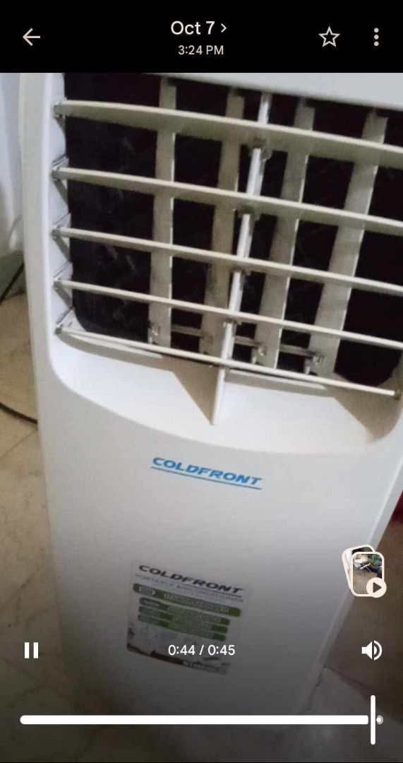 COLD FRONT Portable AC (Category: Air Conditioning and Heating) located in Marikina City. Submitted by silentstar_3bba68 (Listing ID 1466479039, Image 3). Description: COLD FRONT Portable AC Slightly used with a very good condition Negotiable price .