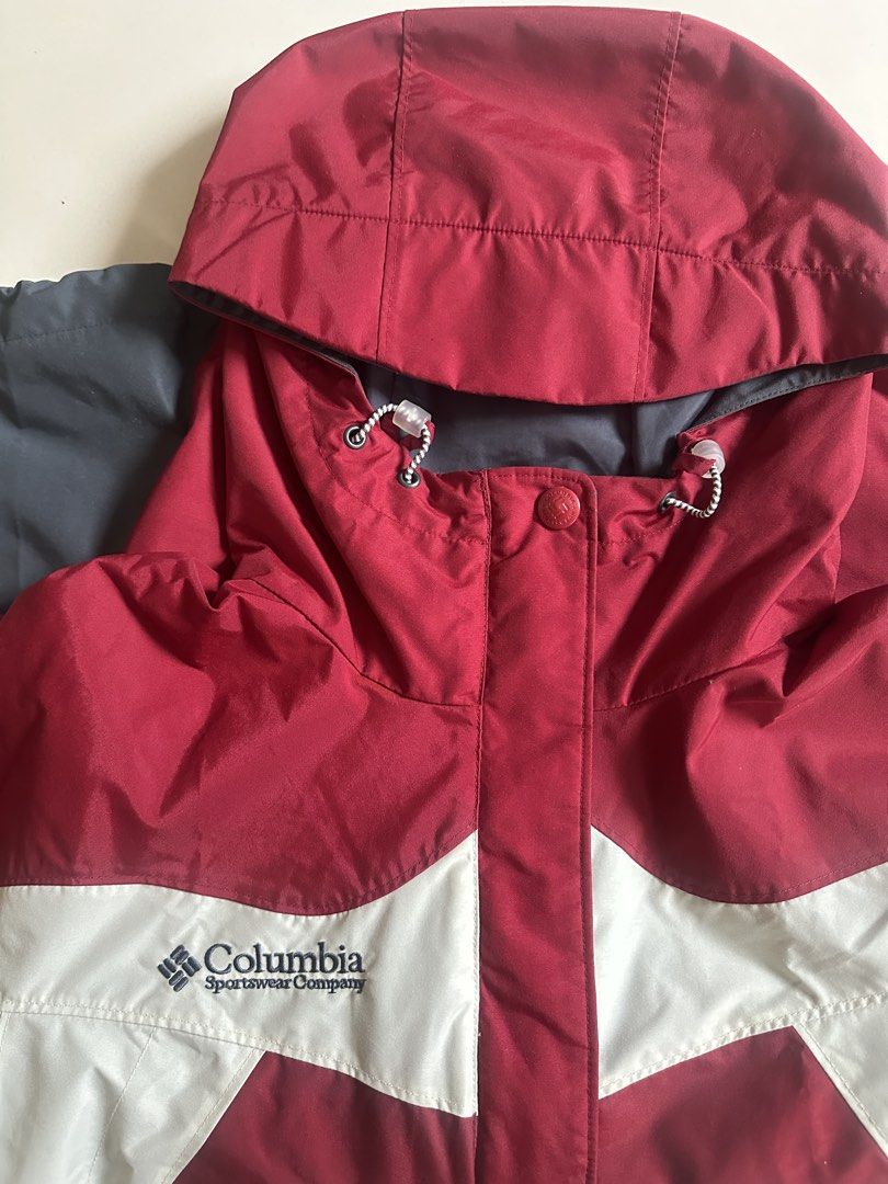 Columbia Hooded Interchange Jacket/Windbreaker (Category: Coats, Jackets and Outerwear) located in Davao. Submitted by izd08 (Listing ID 1466366876, Image 2). Description: - Brand: Columbia - Colorway: Red, white, and dark grey (colors may vary on photos due to lighting) - Size: Women’s size S on tag; Fits men’s S-M, women’s size M-L - Dimensions: 21 x 26 - 2 front pockets; 1 inner pocket - Adjustable hem; Velcro closure on sleeves - Interior: Br