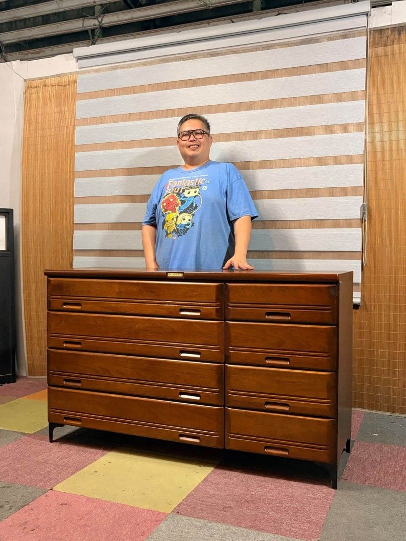 Console Chest Drawer (Category: Shelves, Cabinets & Racks) located in Meycauayan. Submitted by marygracecasimiro (Listing ID 1466397448, Image 3). Description: Mid-Century Console Chest Drawer / Credenza LONG TV RACK UPTO 60-INCH TV!!! Solid Wood Framing and Drawers, ANGGANDA!!! CLASSIC AESTHETIC DESIGN!!! Price : 7900 ✅ 53L x 18W x 33H inches In VERY good condition 🩷.
