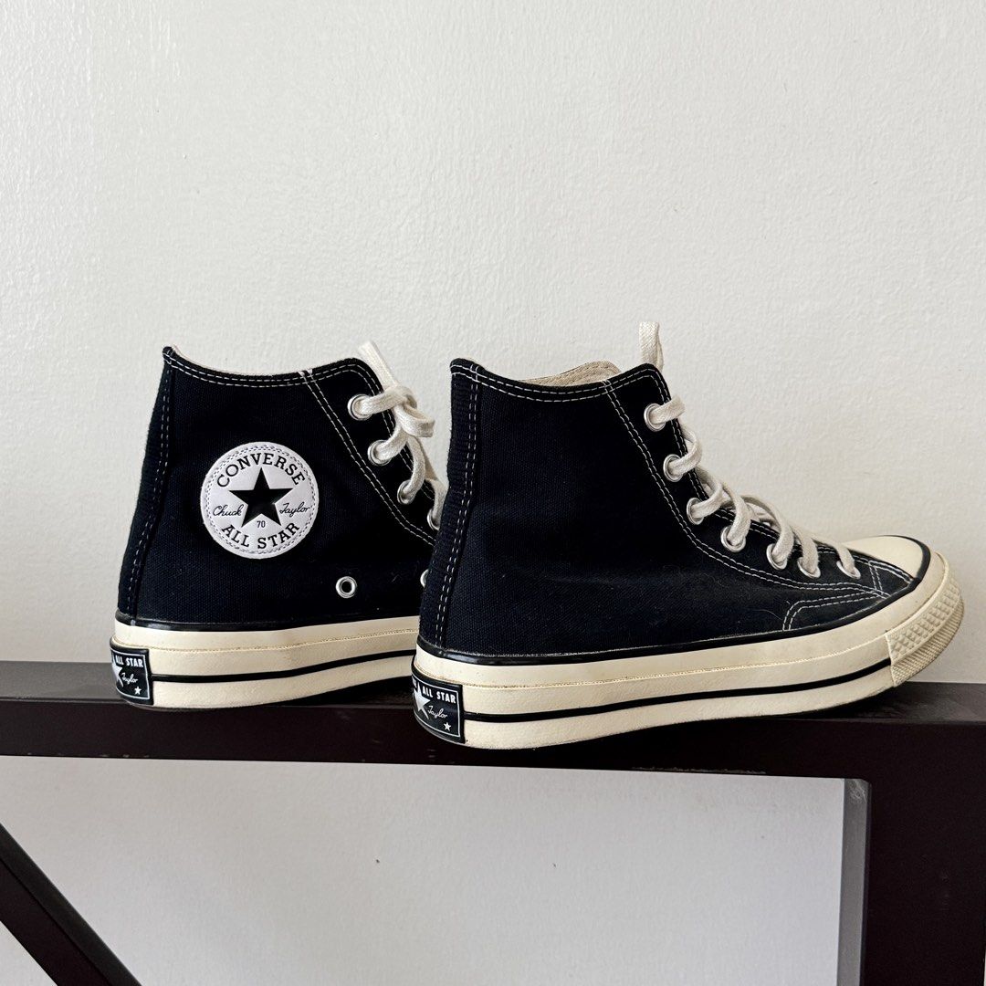 Converse Chuck 70 High Top Black (Category: Sneakers) located in Tabaco. Submitted by jencb11 (Listing ID 1466356378, Image 1). Description: -Price negotiable - Classic Black Converse Chuck 70 High Tops - Size: US Men's 5 / Women's 7 | UK 5 | EUR 37.5 | 24 cm - Used a few times, still in excellent condition - No issues, bought from Zalora - No box - Rfs: not my style anymore.