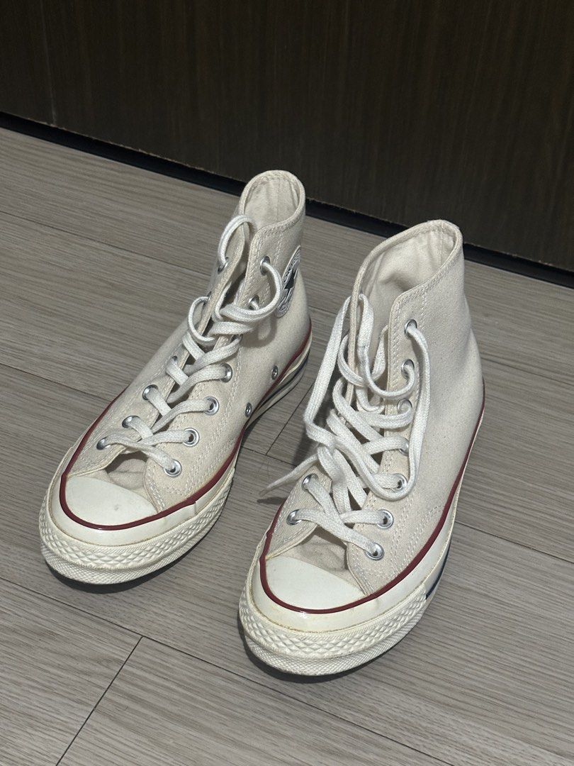 Converse Chuck 70 High Top Parchment (Category: Sneakers) located in Mandaluyong City. Submitted by lexterrr (Listing ID 1466491815, Image 1). Description: • Color: Parchment with cream laces • Size: US Men’s 5.5 / EU 38 (~24.5cm) Woman-owned (me) Price negotiable.