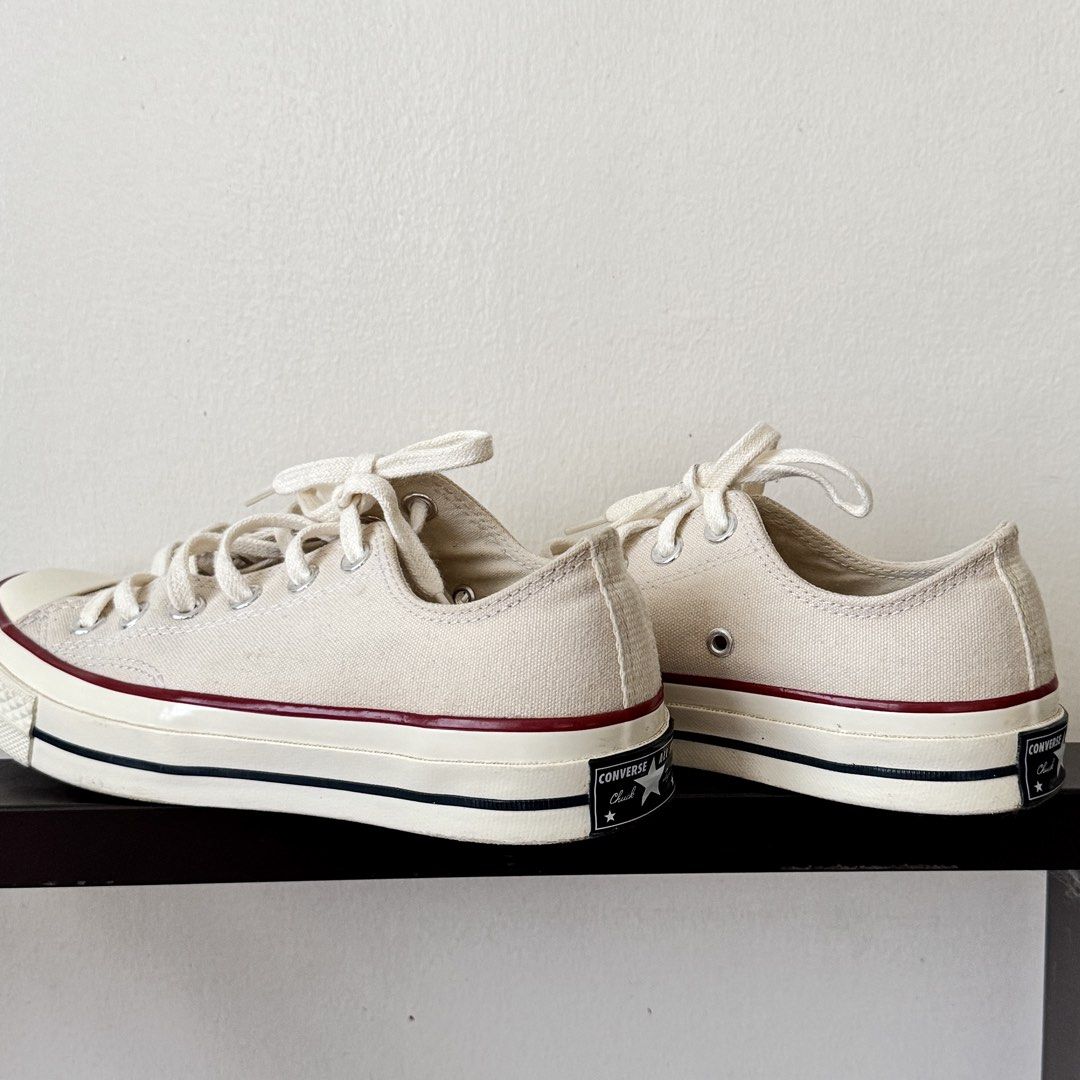 Converse Chuck 70 Low Top Parchment (Category: Sneakers) located in Tabaco. Submitted by jencb11 (Listing ID 1466356797, Image 1). Description: -Price negotiable - Converse Chuck 70 Low Top - Colorway: Parchment (Off-white) - Size: US Men's 5 / Women's 7 / UK 5 / EUR 37.5 / 24 cm - Used a few times, still in excellent condition - No issues, bought from Zalora - No box - Rfs: not my style anymore - Negotiable.