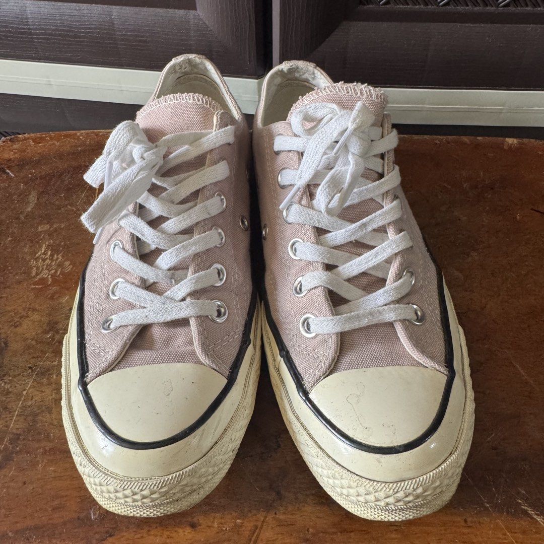 Converse Chuck 70 Ox Low Canvas Sneakers (Category: Sneakers) located in Marikina City. Submitted by preloved_n_reloved (Listing ID 1466418030, Image 1). Description: - Brand: Converse Chuck 70 Ox Low Top - Color: Stone Mauve - Size: Men 4.5 / Women 6.5 / UK 4.5 / EUR 37 (23.5 cm) - Origin: Made in Vietnam - Features: Classic canvas upper, white laces, rubber toe caps, and black foxing stripe - Condition: Pre-owned with normal signs of wear on so