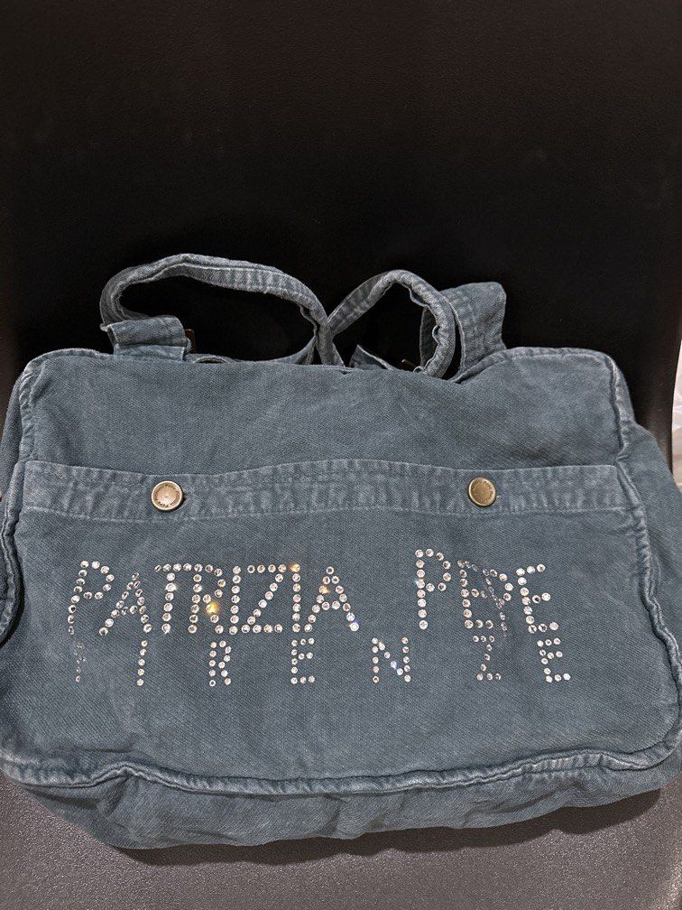 Cotton Canvas Shoulder Tote Bag (Category: Tote Bags) located in Manila. Submitted by krystalchewey_ (Listing ID 1466429356, Image 1). Description: Used Actual Photo Posted 695php vintage Patrizia Pepe Firenze cotton canvas shoulder bag, nicely detailed with sparkling rhinestone lettering across the front pocket..