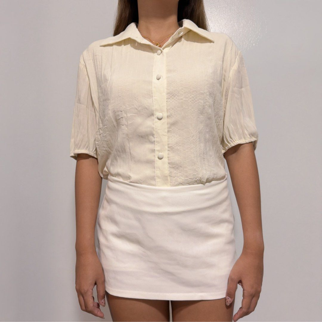 cream button down top (Category: Blouses) located in Cebu City. Submitted by cuteoncue (Listing ID 1466498921, Image 1). Description: large-xl (large on tag).