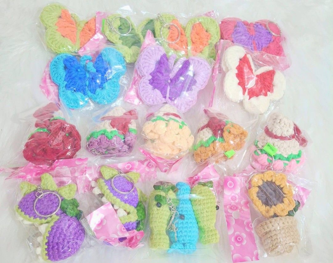 (15k for 444pcs.) CROCHET KEYCHAINS FOR TAKE ALL (Category: Handmade Craft) located in Taguig. Submitted by fits.for.less (Listing ID 1466475678, Image 2). Description: 15k for 444pcs. LP: 13k >> Perfect for giveaways >> Assorted Designs Handmade Crochet Keychains for TAKE ALL ONLY MOP: Gcash MOD: lalamove/grab/jnt, or pick-up if malapit lang 📍Taguig City.
