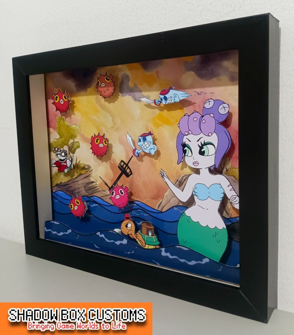 Cuphead vs Cala Maria Video Game Shadow Box (Category: Nintendo) located in Quezon City. Submitted by natzuki10 (Listing ID 1466358604, Image 3). Description: Cuphead vs Cala Maria Video Game Shadow Box Height: 8 inches Width: 10 inches 750 w/o lights 920 w/ lights *Handmade Pixel Shadow Boxes *Accepting Customized Designs *Perfect for Gamers & Collectors #videogames #playstation #nintendo #roomdecor #collection #gamer #gift.