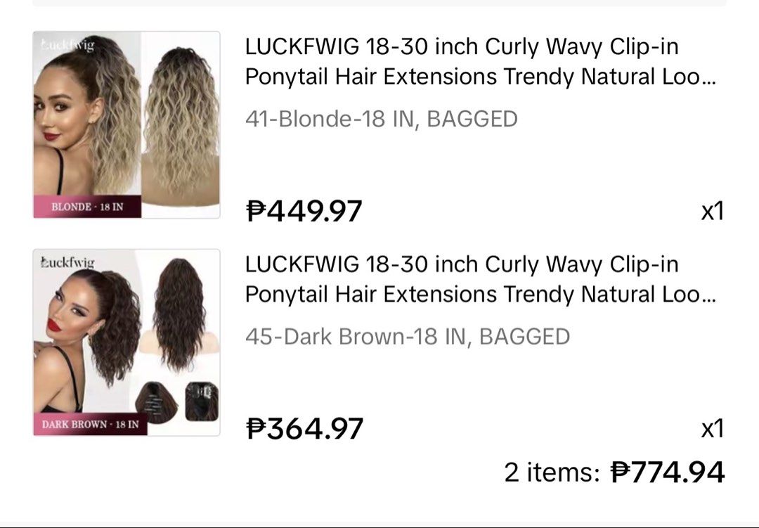 curly/wavy clip ponytail hair extensions (Category: Hair) located in Paranaque City. Submitted by closetanghelita (Listing ID 1466520955, Image 3). Description: Never been used and still new.