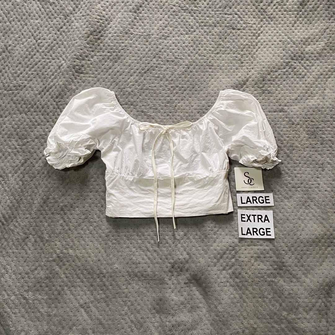 cute white ribbon top (Category: Blouses) located in Ajuy. Submitted by savvyclassics (Listing ID 1466353241, Image 1). Description: l to xl.