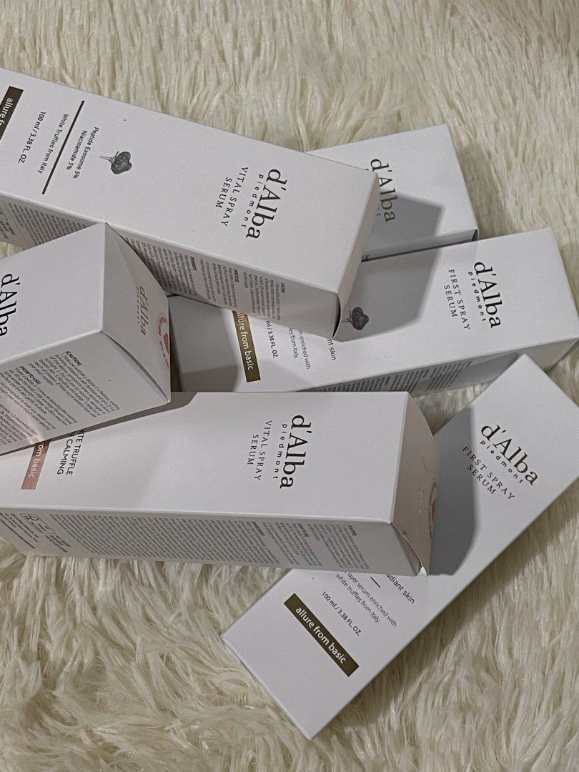 d'Alba Piedmont First Spray Serum (Category: Face Care) located in Manila. Submitted by aubreasell (Listing ID 1466405242, Image 1). Description: - Authentic d'Alba Piedmont skincare set - Includes 100ml First Spray Serum - Comes with original packaging boxes, brand new and unused .