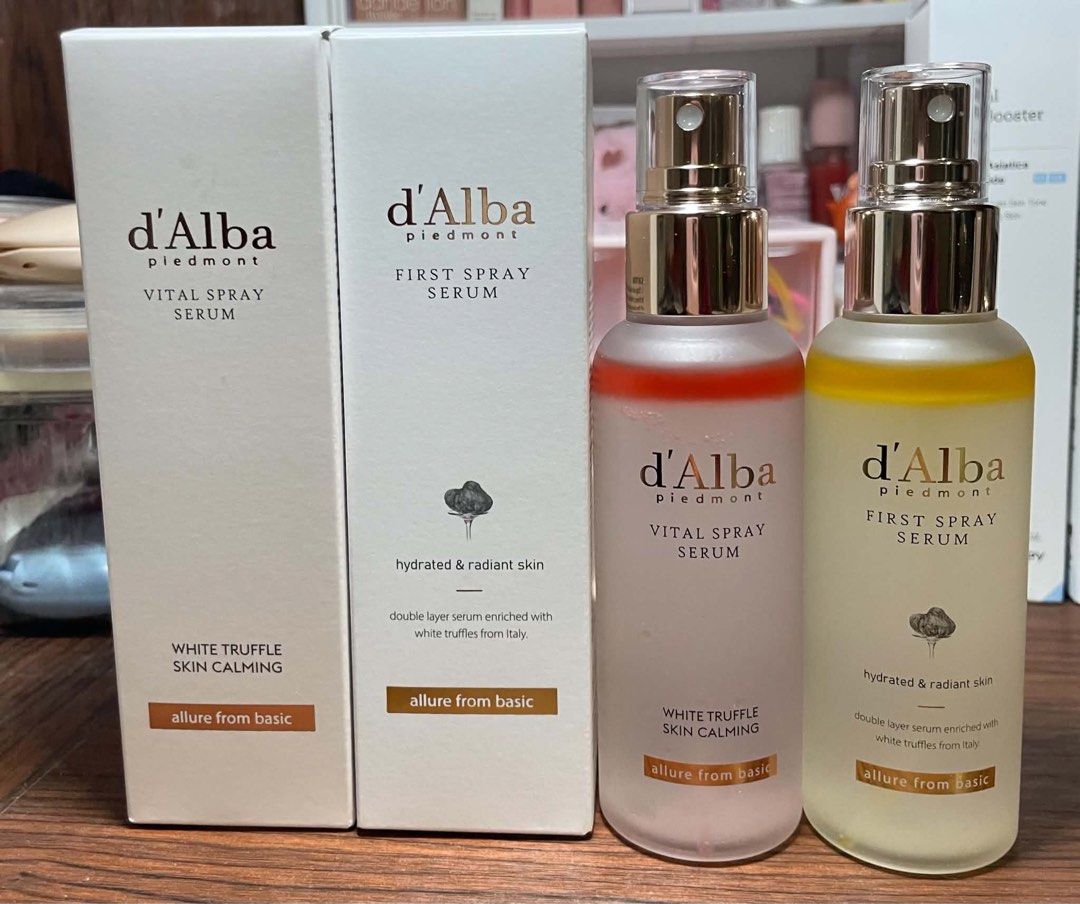 d'Alba Piedmont First Spray Serum (Category: Face Care) located in Manila. Submitted by aubreasell (Listing ID 1466405242, Image 2). Description: - Authentic d'Alba Piedmont skincare set - Includes 100ml First Spray Serum - Comes with original packaging boxes, brand new and unused .
