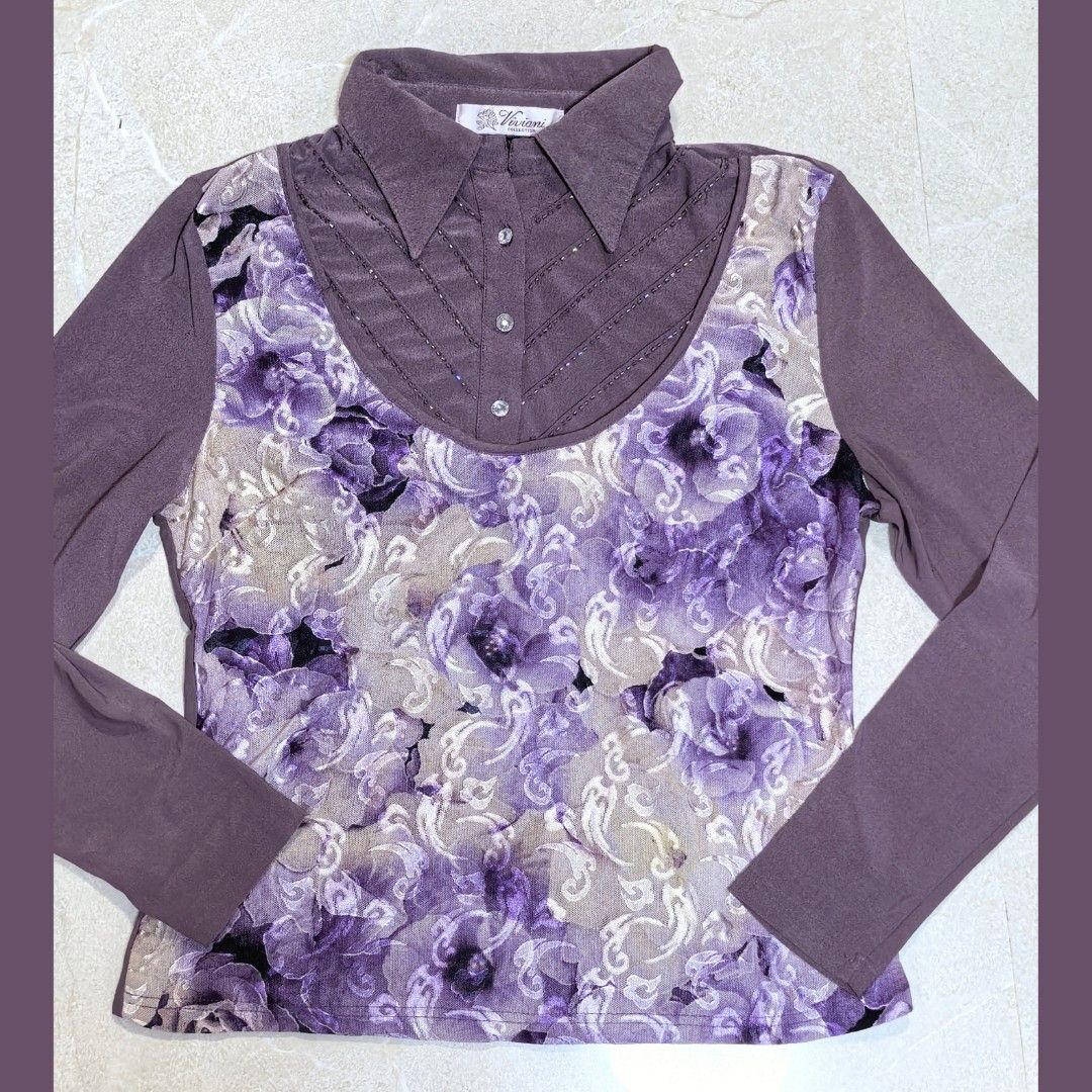 Dark purple beaded embroidered long sleeve (Category: Longsleeves) located in Quezon City. Submitted by sweetreminiscence_ (Listing ID 1466531243, Image 1). Description: Dark purple beaded long sleeve perfect for witchy whimsy grunge fairycore aesthetic S-M size frame 350php.