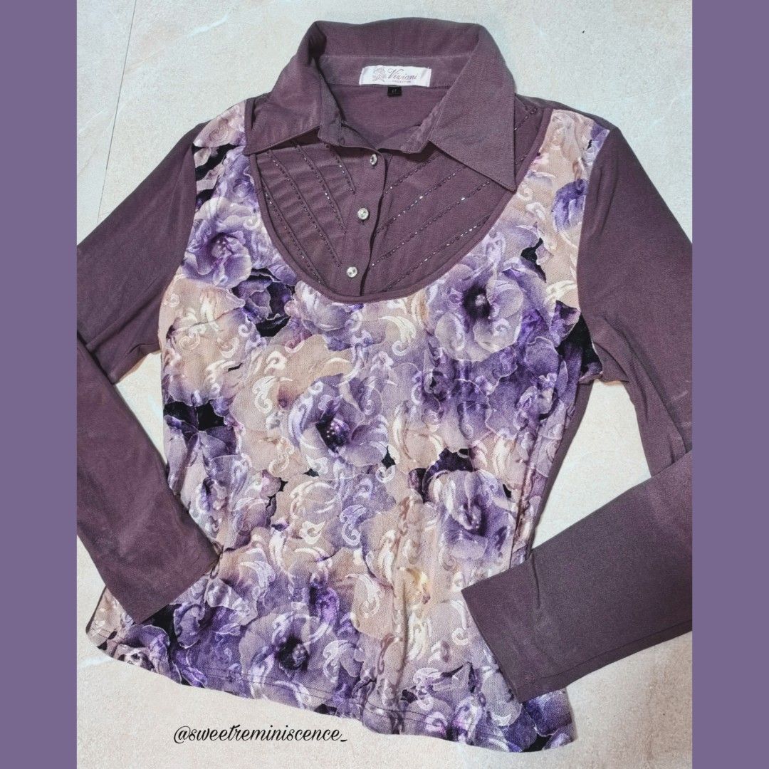 Dark purple beaded embroidered long sleeve (Category: Longsleeves) located in Quezon City. Submitted by sweetreminiscence_ (Listing ID 1466531243, Image 3). Description: Dark purple beaded long sleeve perfect for witchy whimsy grunge fairycore aesthetic S-M size frame 350php.