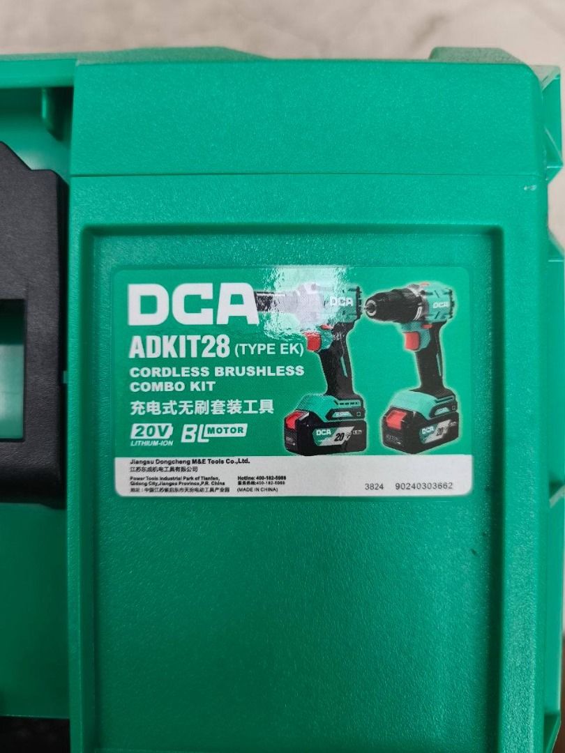 DCA ADKIT28 (TYPE EK) Cordless Brushless Combo Kit (Category: Other Home Furniture) located in Manila. Submitted by ramoseliza33488 (Listing ID 1466362000, Image 2). Description: : FFCL20-04 : FFBL2040 : ADPB358 Cordless Brushless Impact Wrench : ADJZ2060i Cordless Brushless Driver/Hammer Drill .