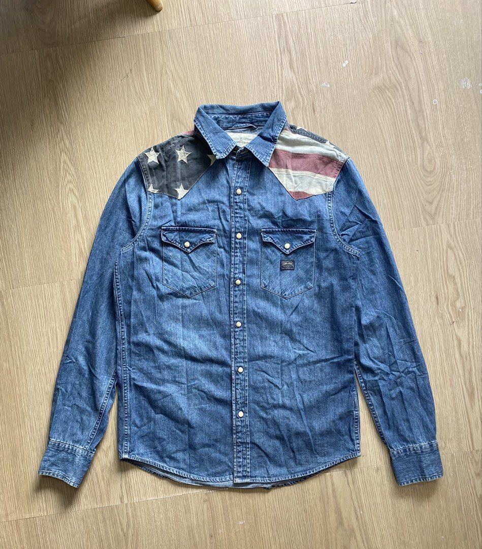 Denim suply by Ralph lauren usa flag button down (Category: Formal Shirts) located in Zamboanga. Submitted by ak.hunt (Listing ID 1466518043, Image 1). Description: Size small Dimes pit to pit 20 Length f28 back 29 Condition vg No issue Pm.