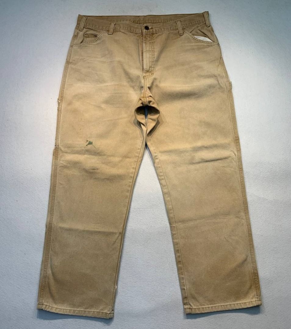 Dickies Carpenter worker pants (Category: Jeans) located in Mandaluyong City. Submitted by theroom501 (Listing ID 1466464733, Image 2). Description: Dickies Carpenter worker pants Style Code: 1939RBD Size on Tag: 38 Color: Brown Condition: Good pre-owned condition with a heavily distressed vintage look. Flaws/Issues: Scratches paint stain and distressed Flat Lay Measurements: Pit to Pit: 38 inches Length: 40 inches Leegopening Length: 9 inches Pr