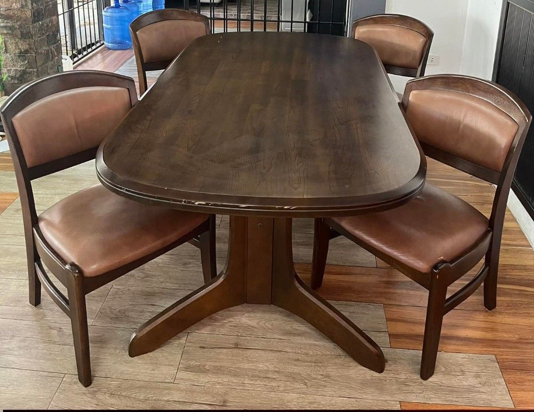 Dining Set (Category: Tables & Sets) located in Meycauayan. Submitted by marygracecasimiro (Listing ID 1466364483, Image 2). Description: Japan surplus Dining set Ang ganda Solid wood Branded No damage Minor scratches ang wood Free delivery and COD PHP17,800💚 Sale:15,800🩷.