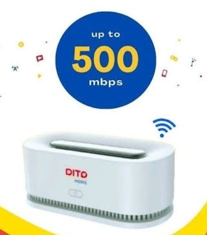 DITO Home 5G Modem Router (Category: Networking) located in Makati City. Submitted by smith_1 (Listing ID 1466417798, Image 1). Description: - Model: DITO Home 5G Modem Router (White) - Speed: Up to 500 Mbps for ultra-fast home internet - Design: Sleek oval shape with distinct red and blue logo - Condition: network setup.