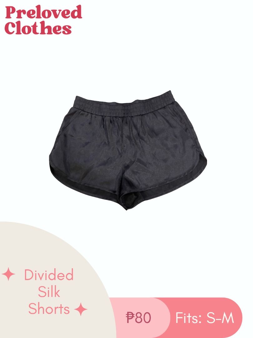 Divided Silk Shorts (Category: Shorts) located in Talisay. Submitted by garage.ia (Listing ID 1466415624, Image 1). Description: - Color: Black - Material: Super soft, lightweight silk - Features: Comfortable elastic waistband and side pockets - Style: Great for casual wear, lounging, or running errands - Fit: Comfortably fits small to medium frames.