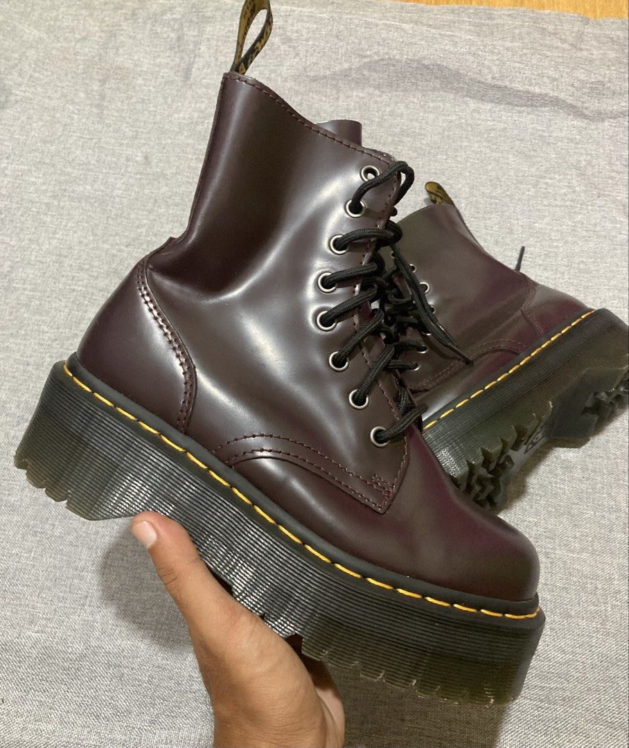 Dr. Martens Jalon Smooth Leather Platform Boots (Category: Boots) located in Zamboanga. Submitted by deensthrifting (Listing ID 1466340840, Image 2). Description: Dr. Martens Jadon Smooth Leather Platform Boots in Burgundy Size: 37 Euro As new condition -minimal scratch only(see last pic) Still presentable -3999+shipping fee Loc:Mindanao .