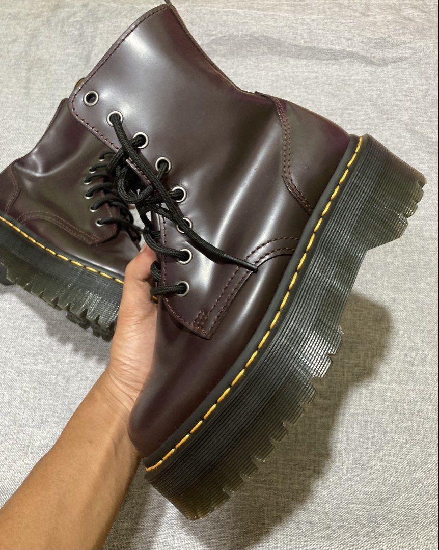 Dr. Martens Jalon Smooth Leather Platform Boots (Category: Boots) located in Zamboanga. Submitted by deensthrifting (Listing ID 1466340840, Image 3). Description: Dr. Martens Jadon Smooth Leather Platform Boots in Burgundy Size: 37 Euro As new condition -minimal scratch only(see last pic) Still presentable -3999+shipping fee Loc:Mindanao .