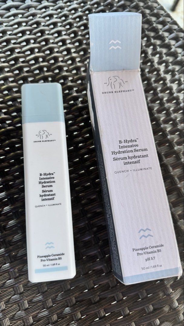 Drunk Elephant B-Hydra Intensive Hydration Serum 50ml (Category: Face Care) located in Quezon City. Submitted by vaniteees (Listing ID 1466386859, Image 1). Description: - Brand: Drunk Elephant - Product: B-Hydra Intensive Hydration Serum - Size: 50 ml / 1.69 fl oz - Condition: Brand new, unopened, comes with original outer box - Formula: Pineapple ceramide and pro-vitamin B5 (pH 5.7) - Details: Quenches and illuminates face treatment - Authentic