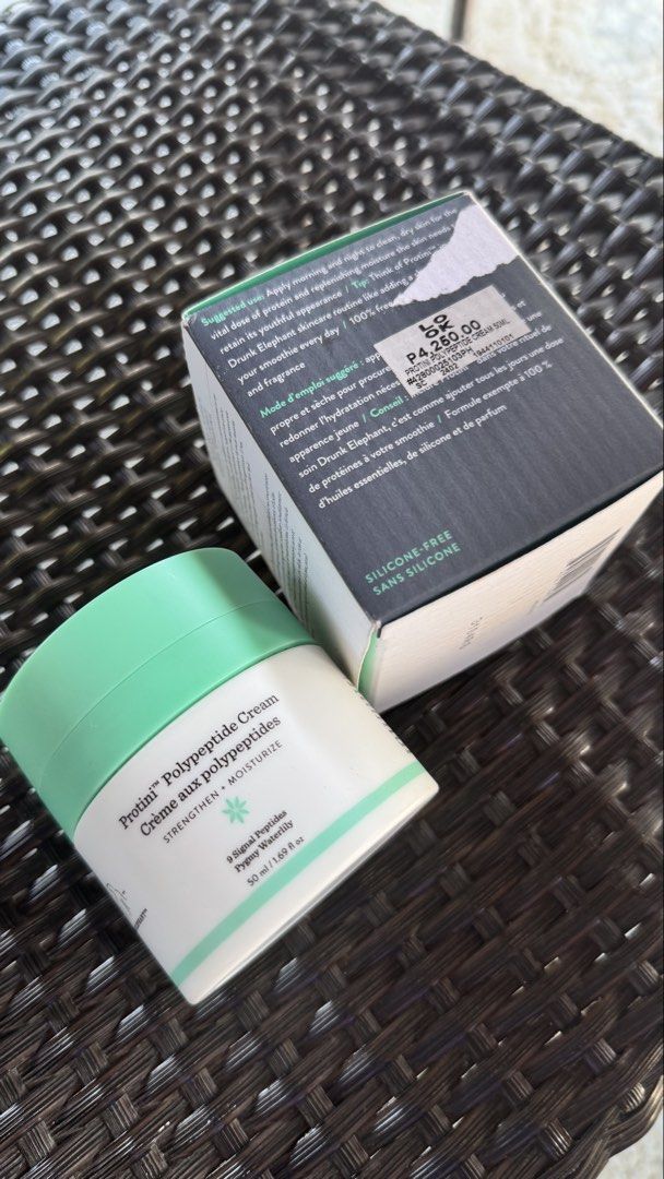 Drunk Elephant Protini Polypeptide Cream 50ml (Category: Face Care) located in Quezon City. Submitted by vaniteees (Listing ID 1466386547, Image 2). Description: - Brand: Drunk Elephant - Product: Protini Polypeptide Cream - Size: 50 ml container - Condition: Brand new, unused, comes with original outer box and price sticker intact - Key Benefits: Strengthening and moisturizing formula with 9 signal peptides and pygmy waterlily - Formula Details: