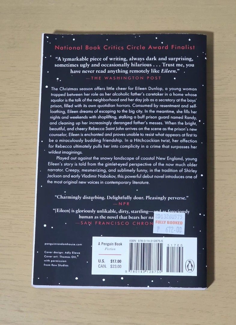 Eileen by Ottessa Moshfegh (Category: Storybooks) located in Makati City. Submitted by funderW (Listing ID 1466548322, Image 2). Description: Condition: Great (Read once only) Genre: Fiction, Mystery, Literary Fiction GoodReads Rating: 3.55 StoryGraph Rating: 3.56 RFS: Decluttering Price is inclusive of the delivery fee if within Metro Manila. If location is outside MM, the delivery fee will be shouldered by the buyer..