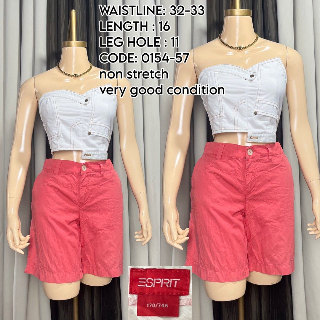 ESPRIT Pink Shorts Size 32-33 (Category: Shorts) located in Naga. Submitted by rmapprl (Listing ID 1466495587, Image 1). Description: - Brand: ESPRIT - Color: Bright coral pink - Size/Measurements: Waist 32-33 inches, Total length 16 inches, Leg hole 11 inches - Material: Non-stretch denim - Closure: Standard button and zip fly - Condition: Very good overall condition - Item Code: 0154-57.