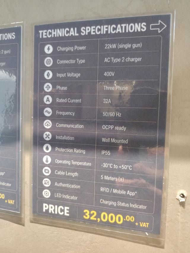 EV CHARGER OCPP READY 22KW (Category: Everything Else Others) located in Mandaluyong City. Submitted by jazhruiz (Listing ID 1466440221, Image 3). Description: - Brand: ENERXIA - Charging Power: 22kW single gun, 32A rated current, 400V input voltage - Connector Type: AC Type 2 charger with 5-meter cable - Communication: OCPP ready - Installation: Wall-mounted design - Durability: IP55 protection rating, operating temperature -30°C to +50°C - Auth