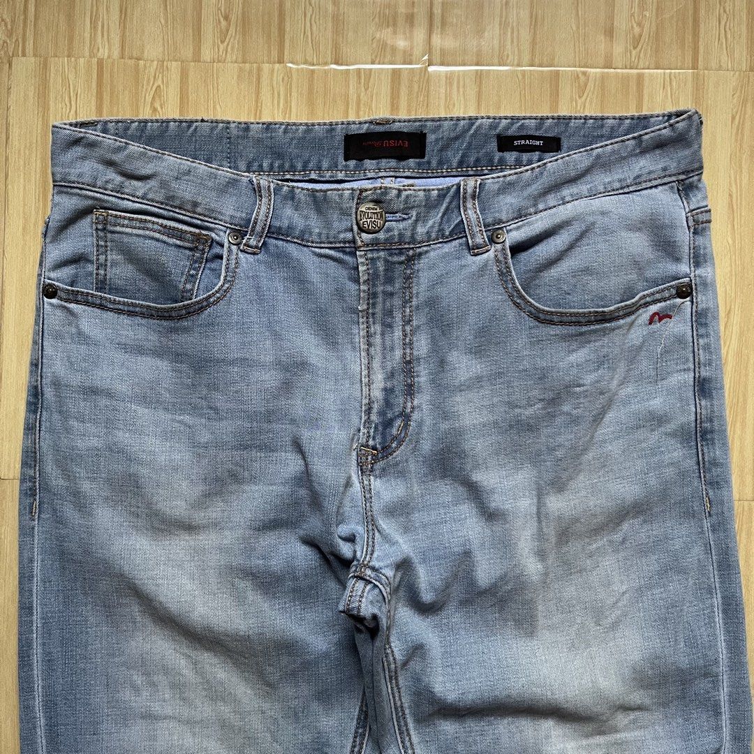 Evisu Denim Evolution Pants (Category: Jeans) located in Hagonoy. Submitted by ianthrift_ph (Listing ID 1466523697, Image 3). Description: complete tags/authentic 34 to 36 waistline 37 length, 12 thigh, 8.5 hem good condition color rate 9/10 no issue po.