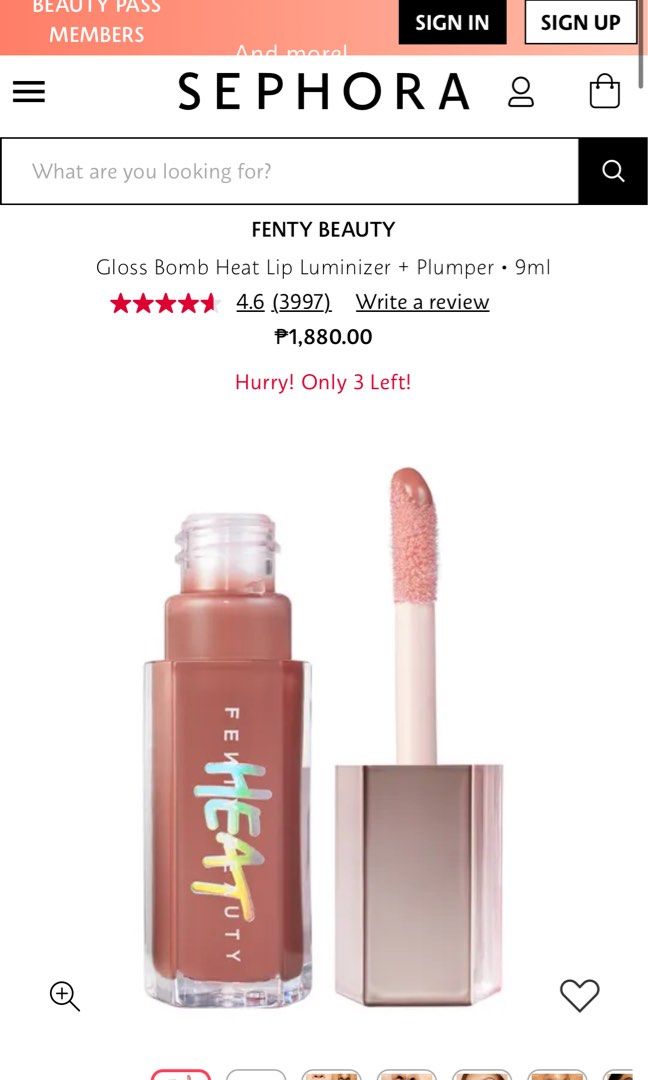 Fenty Gloss Bomb Heat (Category: Makeup) located in Ajuy. Submitted by islaorchid (Listing ID 1466533648, Image 3). Description: Fenty Beauty Gloss Bomb Heat Lip Luminizer and Plumper 9ml Full Size | Brand New - Shade: 03 Fenty Glow - Finish: Tinted gloss and a plumping effect - Condition: Brand new, unopened, and sealed in original retail box - 2 available in stock Iloilo City: **Shipping fee c/o buyer ✨PLEASE READ • No-rush shipping. Allow 2-3 