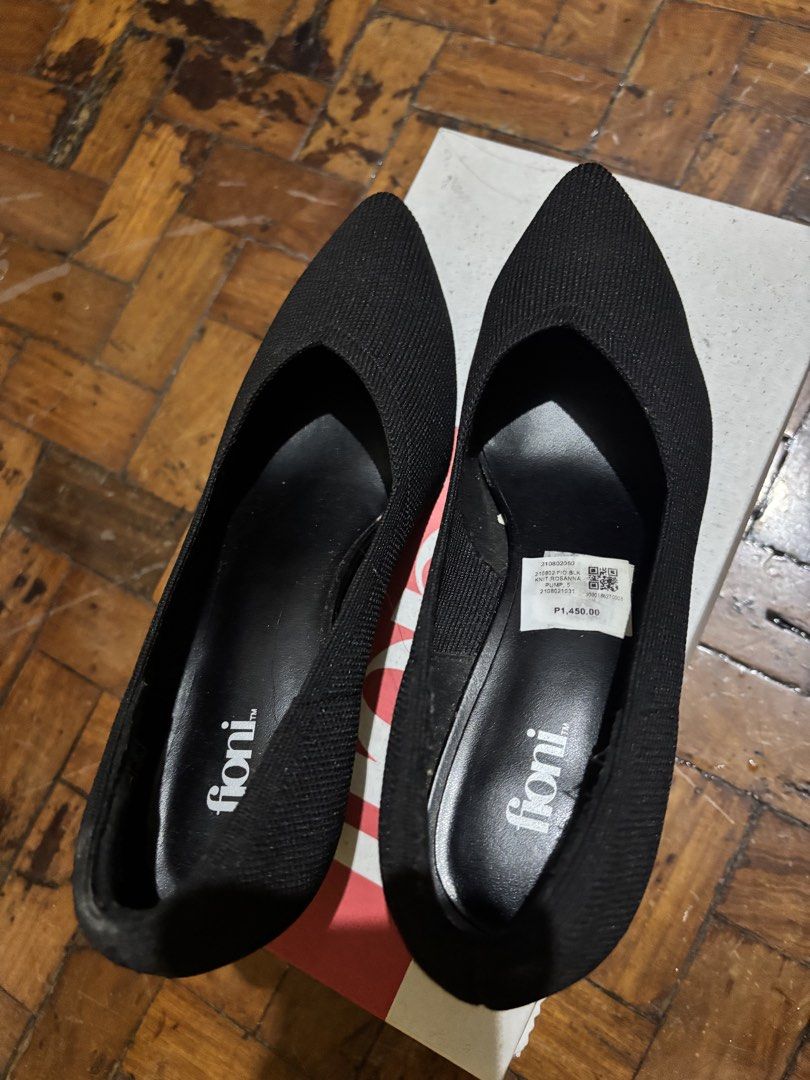 Fioni Black Kitten Heel Pumps - Payless (Category: Heels) located in Manila. Submitted by marryyyjjjjj (Listing ID 1465307950, Image 3). Description: - Brand: Fioni - Color: Classic Black - Toe Shape: Pointy toe - Heel Height: Kitten heel (comfortable and stylish) - Material: Stretchy fabric upper that molds nicely to the foot - Packaging: Comes in the original Fioni branded shoebox - Condition: Excellent / Ready to wear Inclusions: Original box 